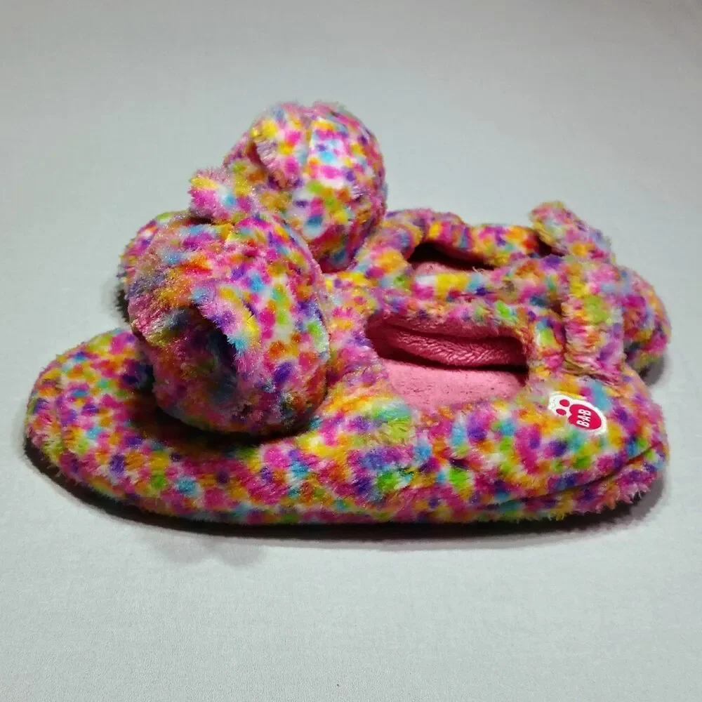 Girls' Build A Bear Workshop Rainbow Leopard Confetti Slippers Shoe Size XXL 5/6